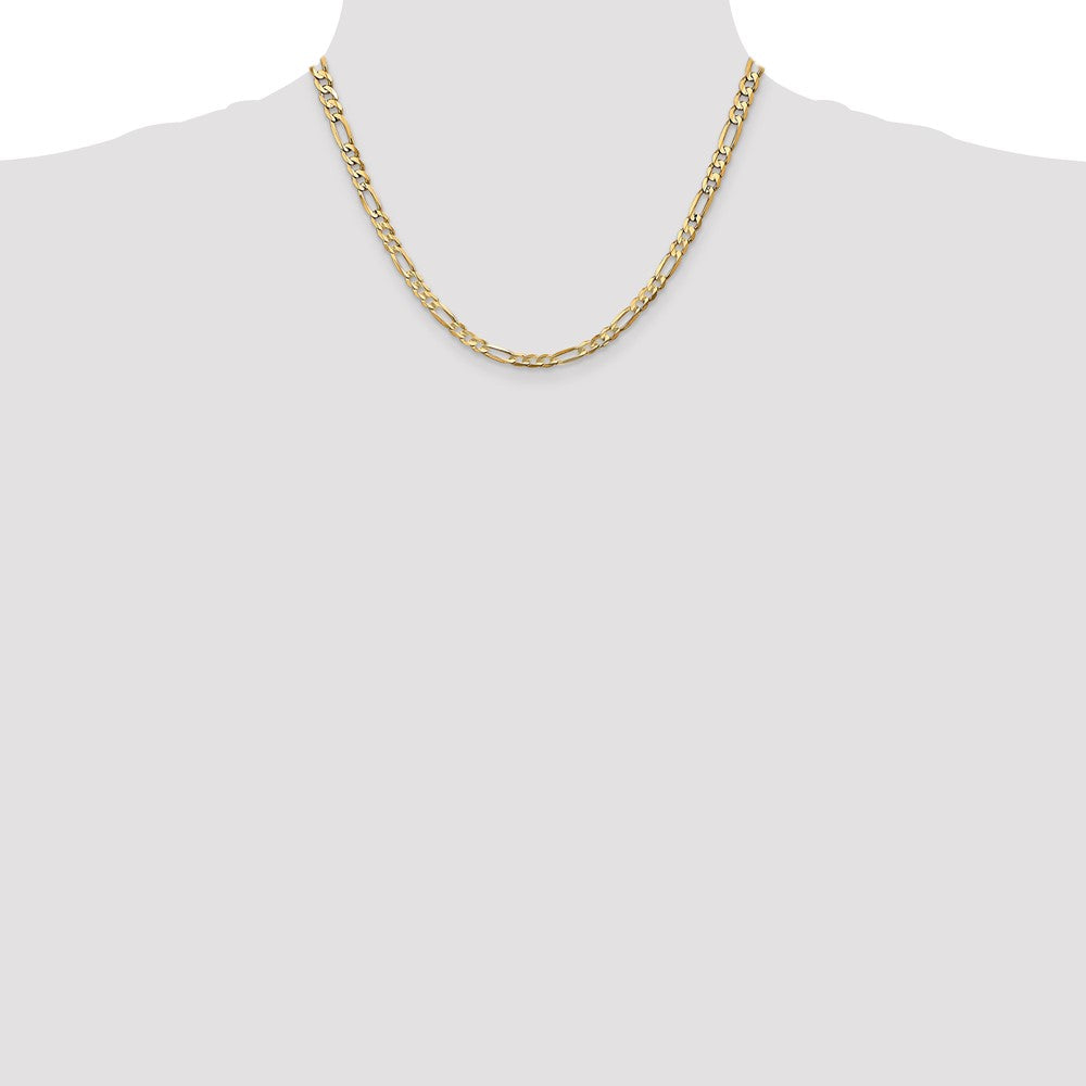 14K Yellow Gold 4.5mm Concave Open Figaro With Lobster Clasp Chain Necklace