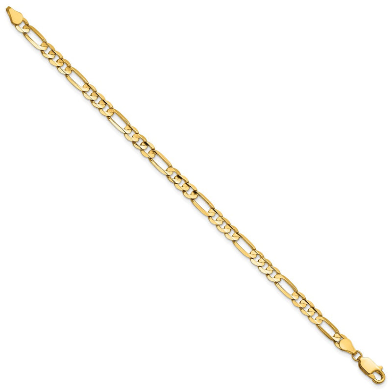 14K Yellow Gold 4.5mm Concave Open Figaro With Lobster Clasp Chain Bracelet