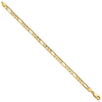 14K Yellow Gold 4.5mm Concave Open Figaro Chain Anklet