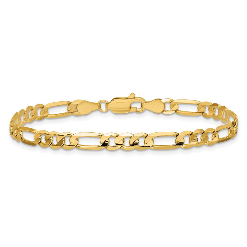 14K Yellow Gold 4.5mm Concave Open Figaro Chain Anklet