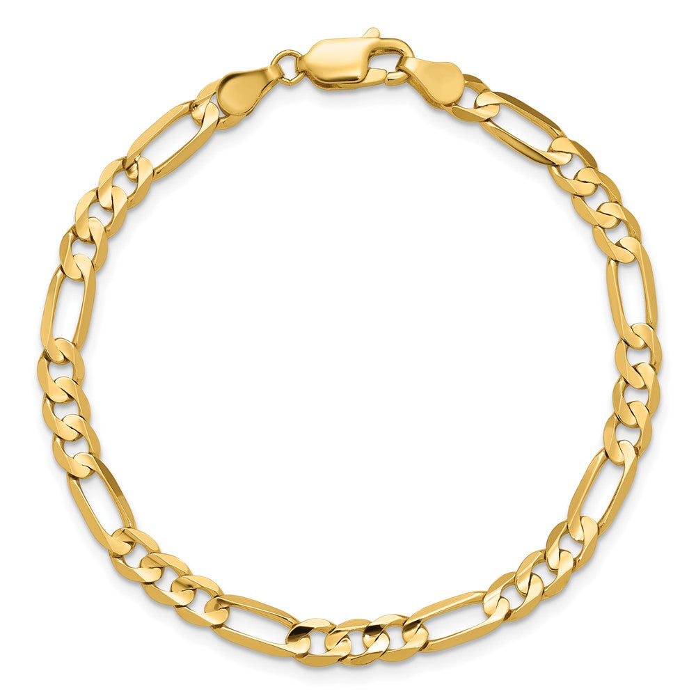 14K Yellow Gold 4.5mm Concave Open Figaro With Lobster Clasp Chain Bracelet