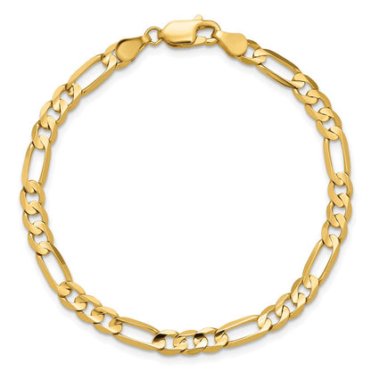14K Yellow Gold 4.5mm Concave Open Figaro With Lobster Clasp Chain Bracelet