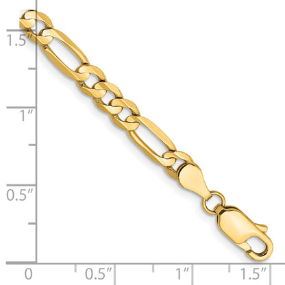 14K Yellow Gold 4.5mm Concave Open Figaro With Lobster Clasp Chain Bracelet