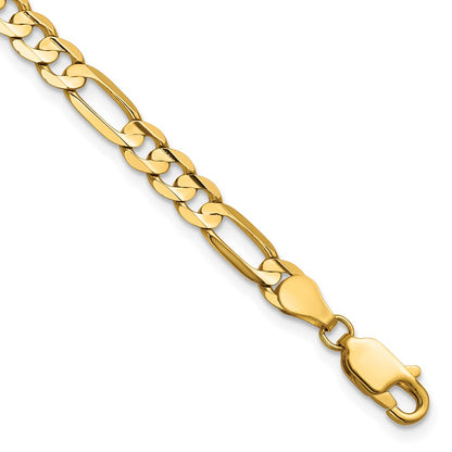 14K Yellow Gold 4.5mm Concave Open Figaro With Lobster Clasp Chain Bracelet