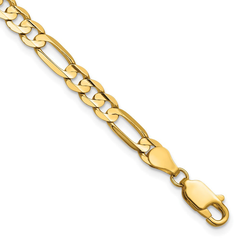 14K Yellow Gold 4.5mm Concave Open Figaro With Lobster Clasp Chain Bracelet