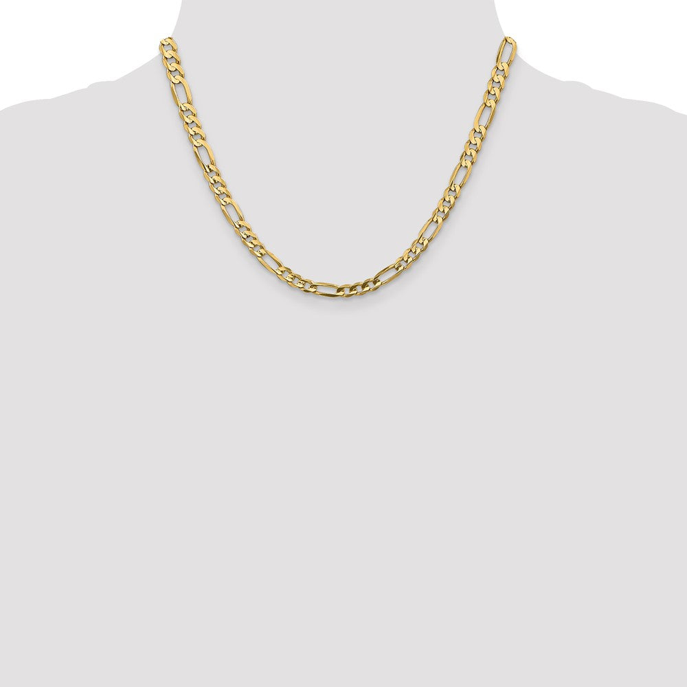 14K Yellow Gold 5.5mm Concave Open Figaro With Lobster Clasp Chain Necklace