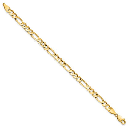 14K Yellow Gold 5.5mm Concave Open Figaro With Lobster Clasp Chain Bracelet