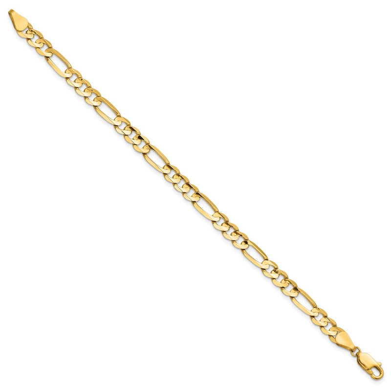 14K Yellow Gold 5.5mm Concave Open Figaro With Lobster Clasp Chain Bracelet