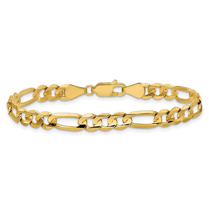 14K Yellow Gold 5.5mm Concave Open Figaro With Lobster Clasp Chain Bracelet