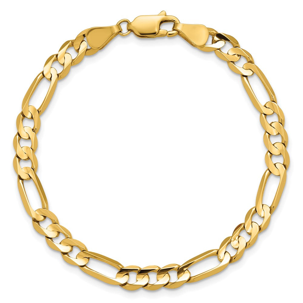 14K Yellow Gold 5.5mm Concave Open Figaro With Lobster Clasp Chain Bracelet
