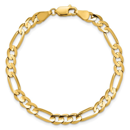 14K Yellow Gold 5.5mm Concave Open Figaro With Lobster Clasp Chain Bracelet