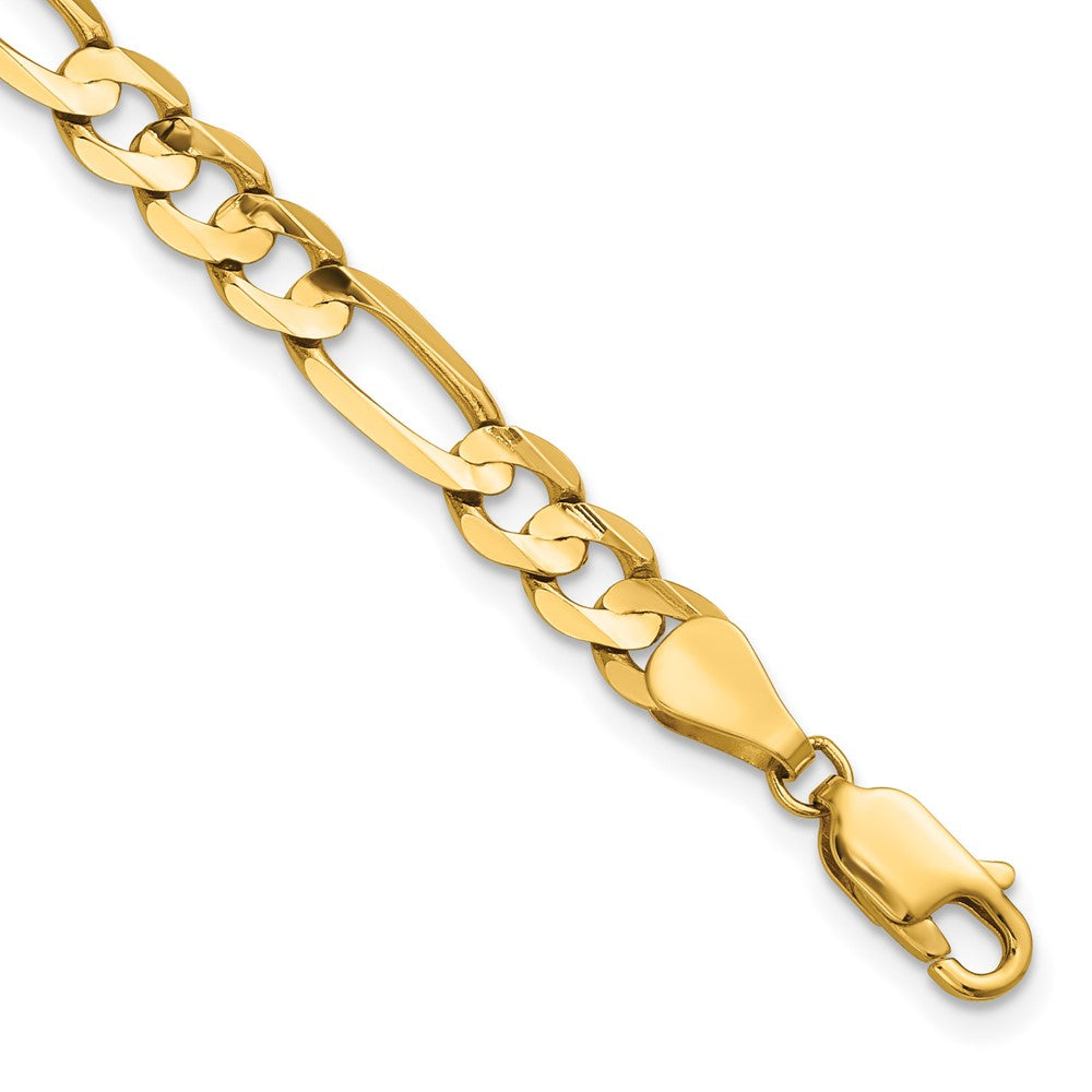 14K Yellow Gold 5.5mm Concave Open Figaro With Lobster Clasp Chain Bracelet