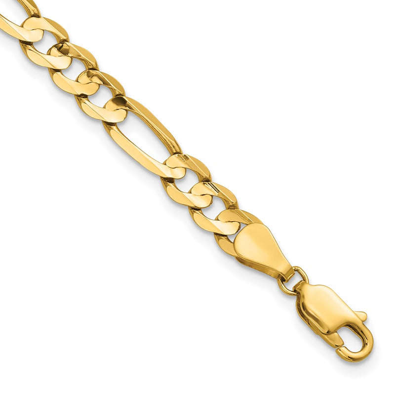 14K Yellow Gold 5.5mm Concave Open Figaro With Lobster Clasp Chain Bracelet
