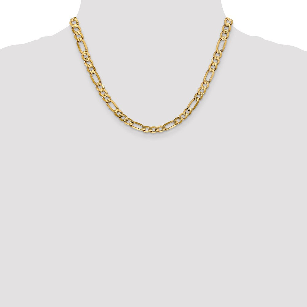 14K Yellow Gold 6mm Concave Open Figaro With Lobster Clasp Chain Necklace