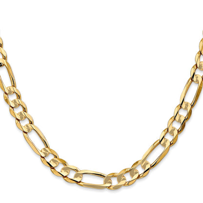 14K Yellow Gold 6.75mm Concave Open Figaro With Lobster Clasp Chain Necklace