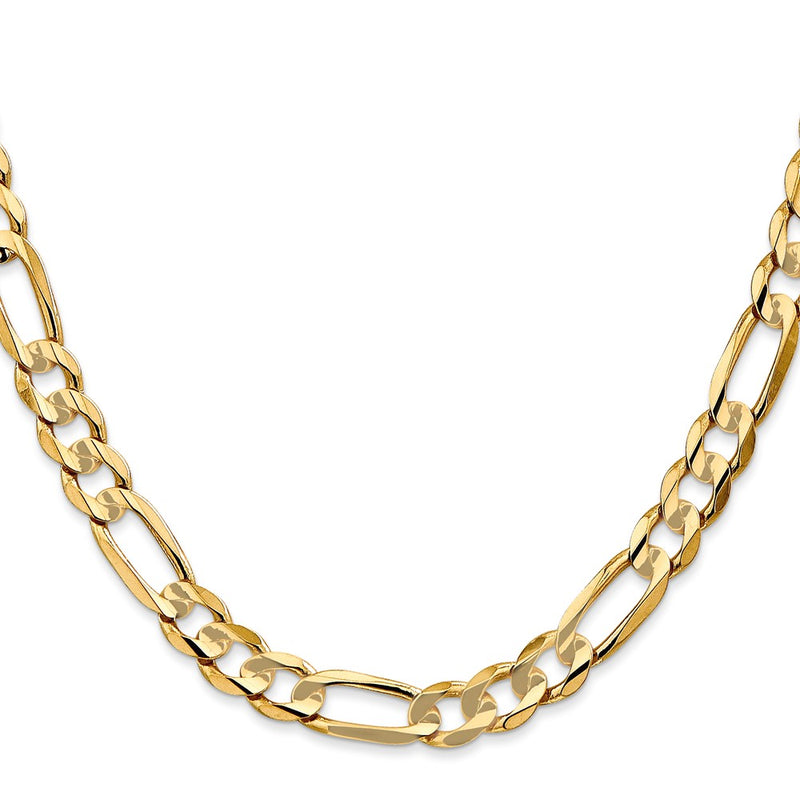 14K Yellow Gold 6.75mm Concave Open Figaro With Lobster Clasp Chain Necklace