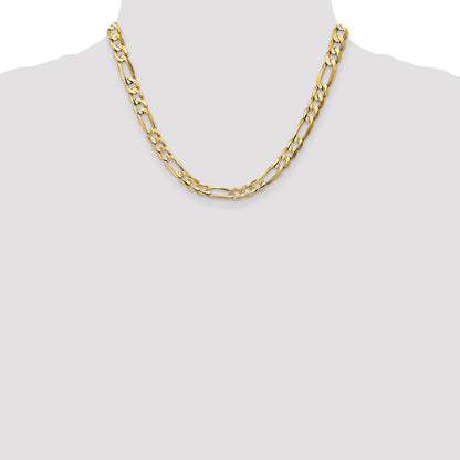 14K Yellow Gold 6.75mm Concave Open Figaro With Lobster Clasp Chain Necklace