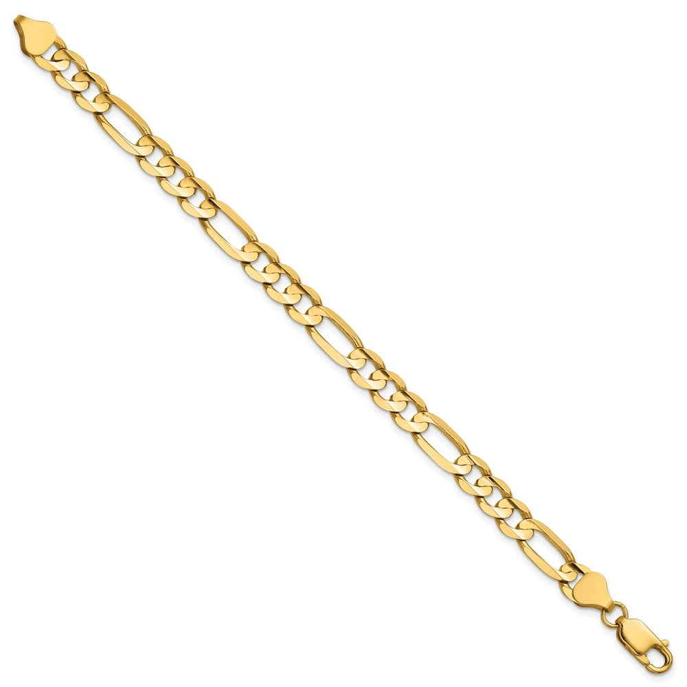 14K Yellow Gold 6.75mm Concave Open Figaro With Lobster Clasp Chain Bracelet