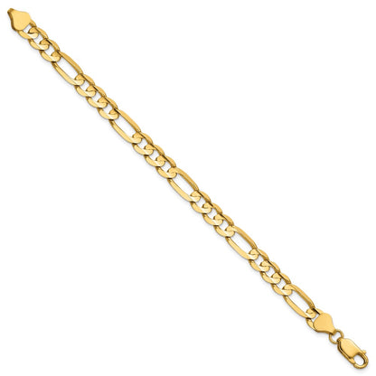 14K Yellow Gold 6.75mm Concave Open Figaro With Lobster Clasp Chain Bracelet