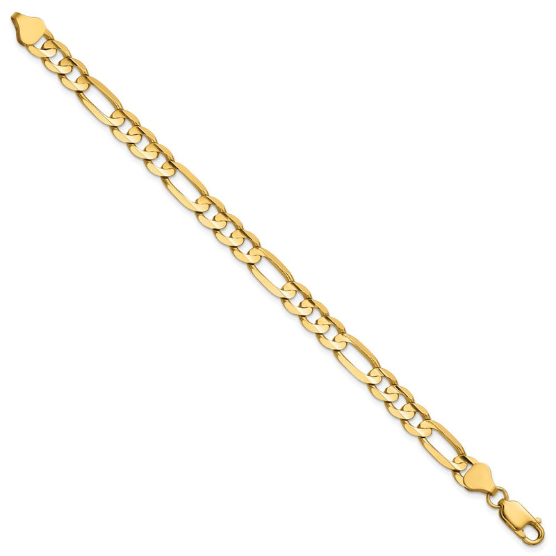 14K Yellow Gold 6.75mm Concave Open Figaro With Lobster Clasp Chain Bracelet