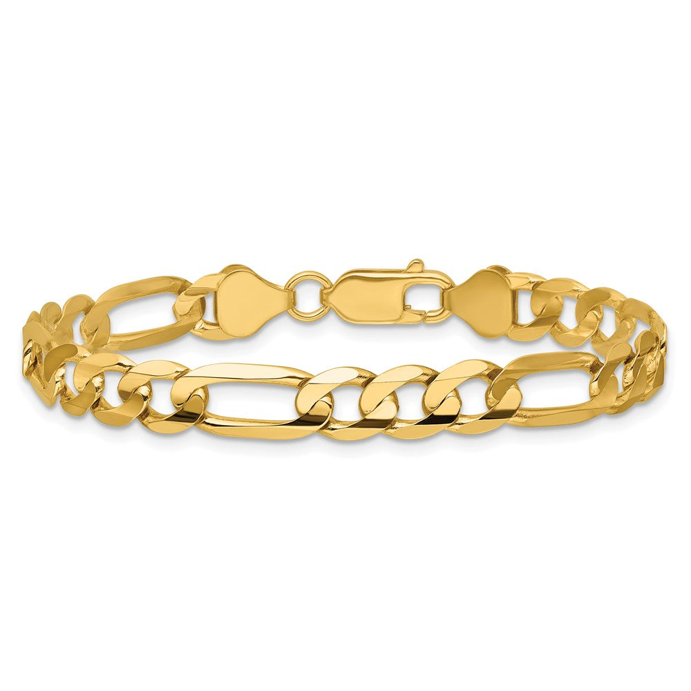 14K Yellow Gold 6.75mm Concave Open Figaro With Lobster Clasp Chain Bracelet