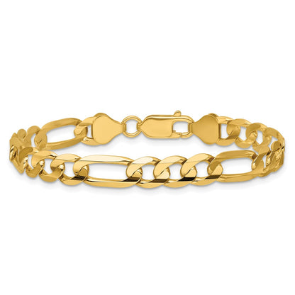 14K Yellow Gold 6.75mm Concave Open Figaro With Lobster Clasp Chain Bracelet