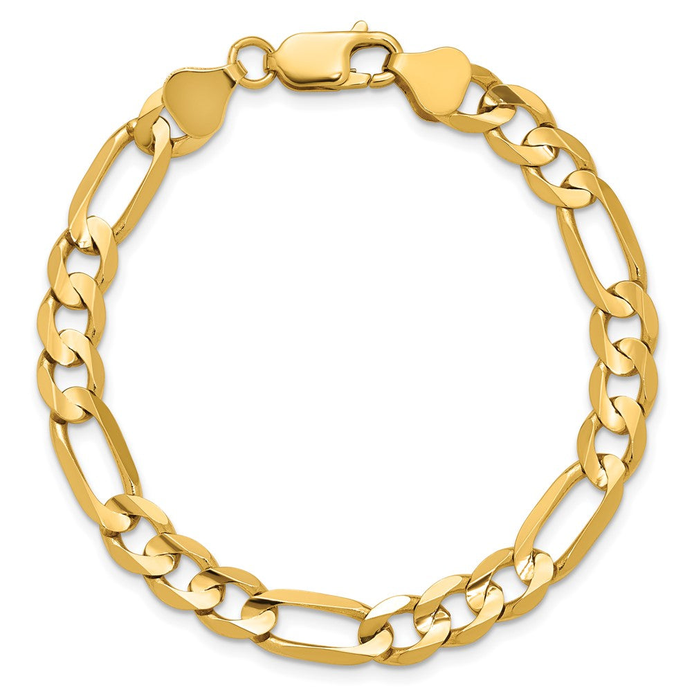 14K Yellow Gold 6.75mm Concave Open Figaro With Lobster Clasp Chain Bracelet