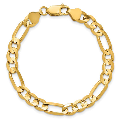 14K Yellow Gold 6.75mm Concave Open Figaro With Lobster Clasp Chain Bracelet