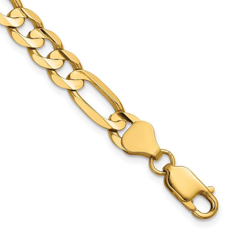 14K Yellow Gold 6.75mm Concave Open Figaro With Lobster Clasp Chain Bracelet