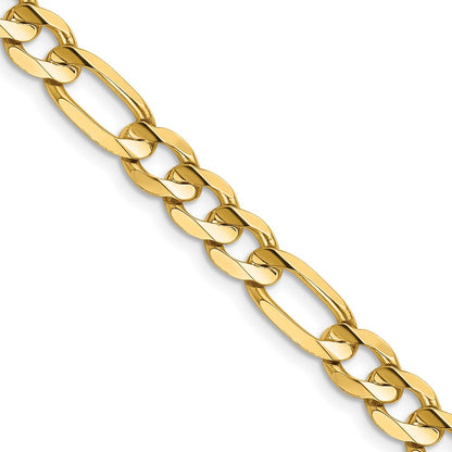 14K Yellow Gold 6.75mm Concave Open Figaro With Lobster Clasp Chain Necklace