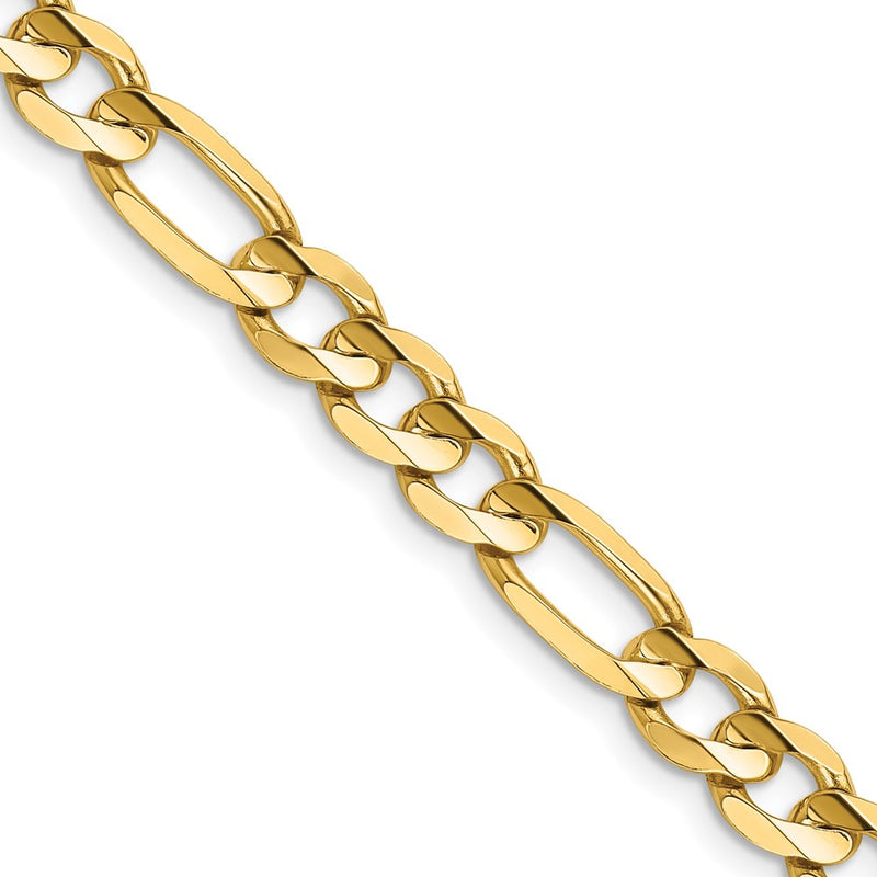14K Yellow Gold 6.75mm Concave Open Figaro With Lobster Clasp Chain Necklace