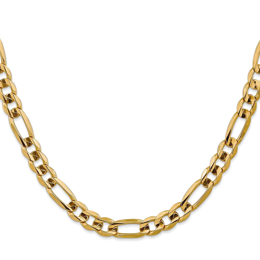 14K Yellow Gold 7.5mm Concave Open Figaro With Lobster Clasp Chain Necklace