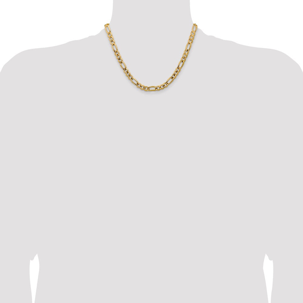 14K Yellow Gold 7.5mm Concave Open Figaro With Lobster Clasp Chain Necklace