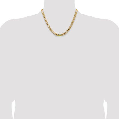 14K Yellow Gold 7.5mm Concave Open Figaro With Lobster Clasp Chain Necklace