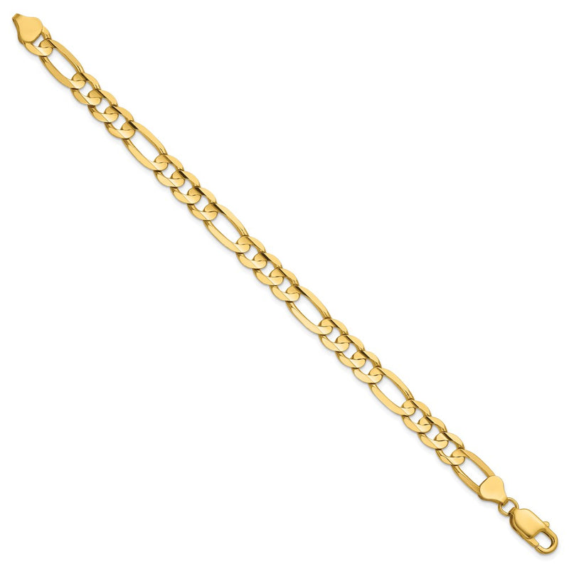 14K Yellow Gold 7.5mm Concave Open Figaro With Lobster Clasp Chain Bracelet