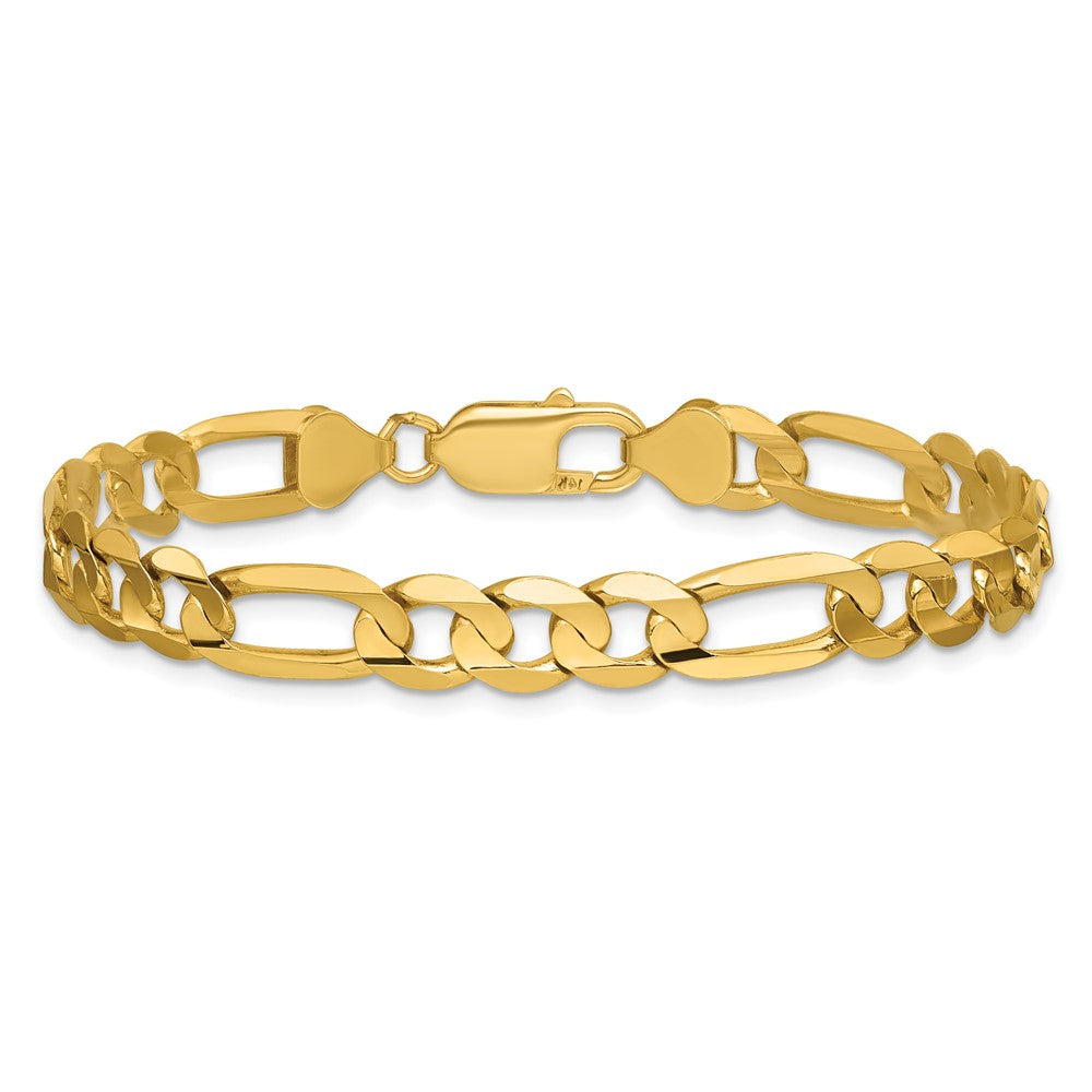 14K Yellow Gold 7.5mm Concave Open Figaro With Lobster Clasp Chain Bracelet