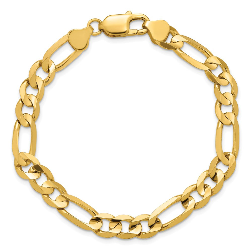 14K Yellow Gold 7.5mm Concave Open Figaro With Lobster Clasp Chain Bracelet