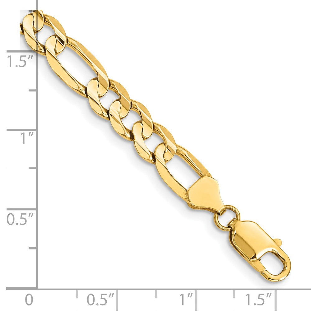14K Yellow Gold 7.5mm Concave Open Figaro With Lobster Clasp Chain Bracelet