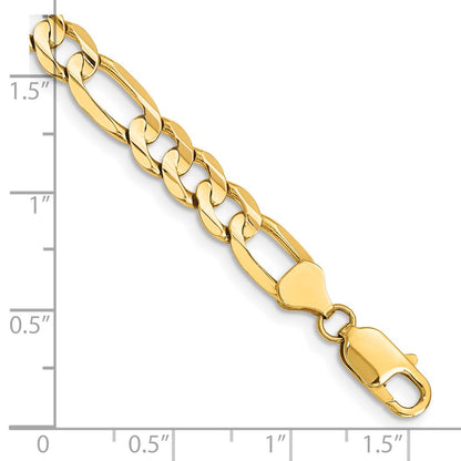 14K Yellow Gold 7.5mm Concave Open Figaro With Lobster Clasp Chain Bracelet