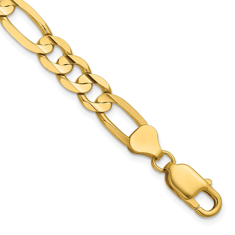 14K Yellow Gold 7.5mm Concave Open Figaro With Lobster Clasp Chain Bracelet