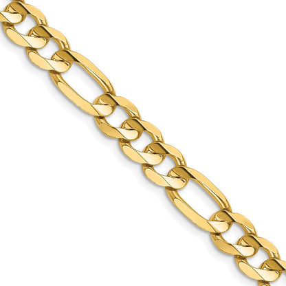 14K Yellow Gold 7.5mm Concave Open Figaro With Lobster Clasp Chain Necklace