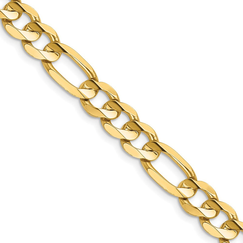 14K Yellow Gold 7.5mm Concave Open Figaro With Lobster Clasp Chain Necklace