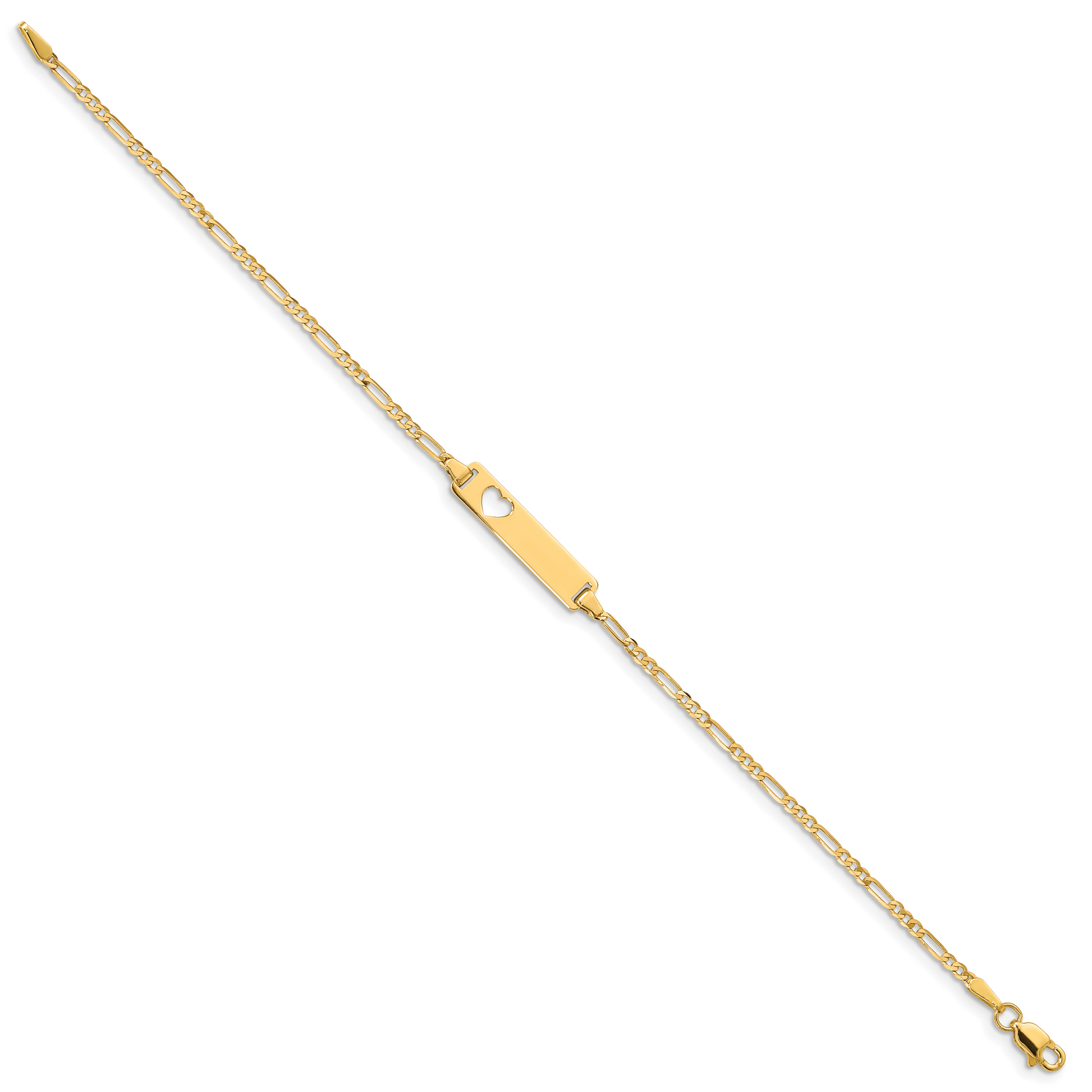 7 Inch 14K Cut-Out Heart Figaro Link Id Bracelet
