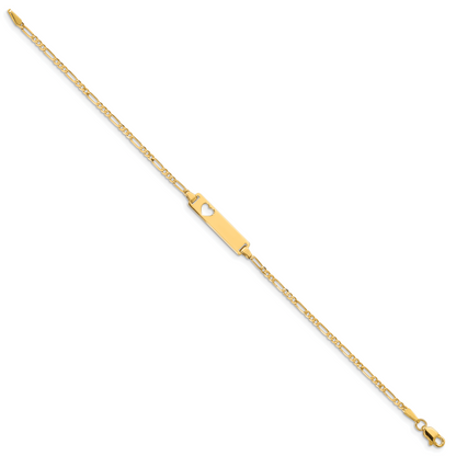 7 Inch 14K Cut-Out Heart Figaro Link Id Bracelet