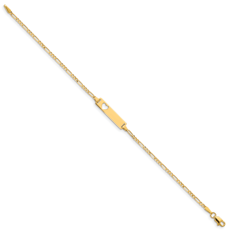 7 Inch 14K Cut-Out Heart Figaro Link Id Bracelet