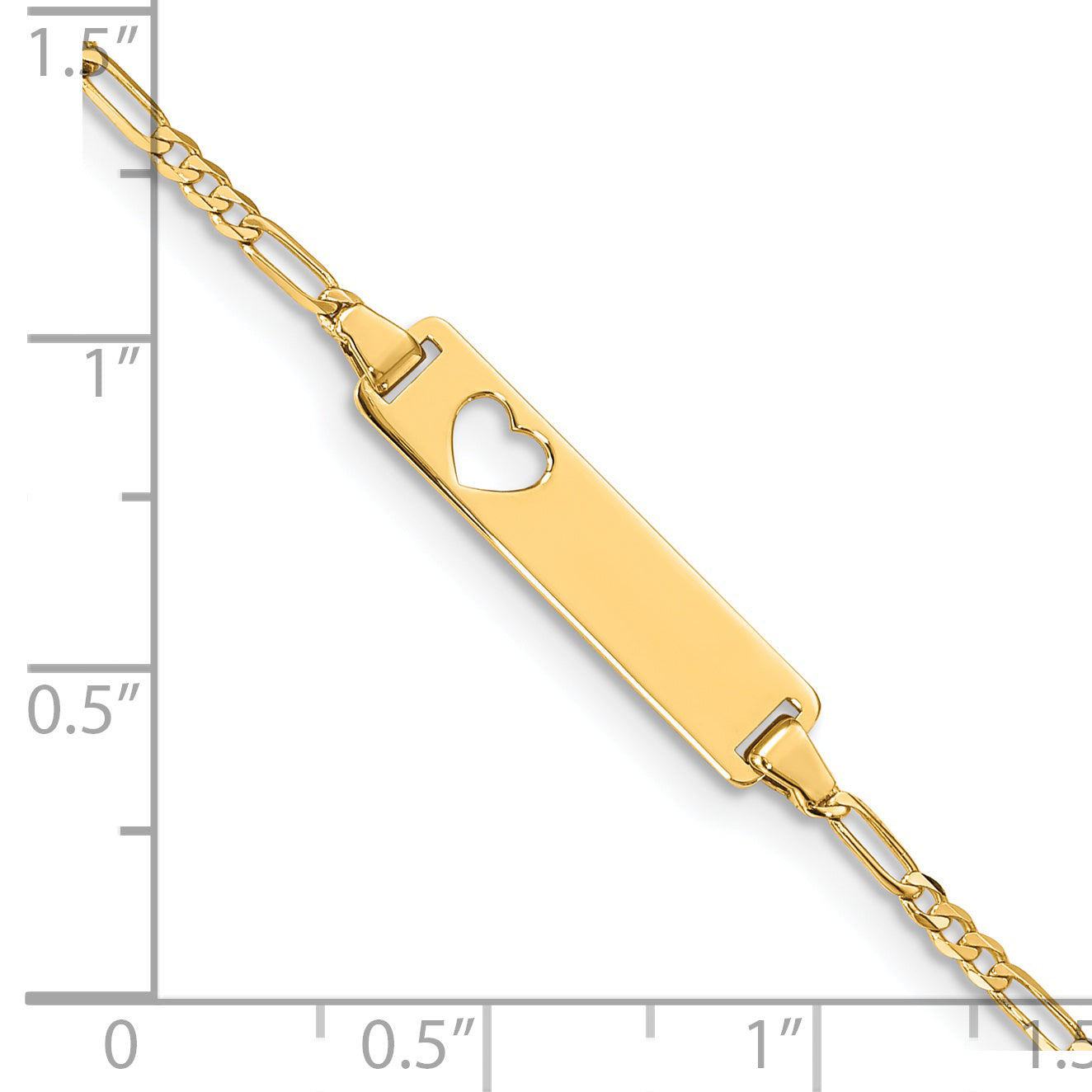 7 Inch 14K Cut-Out Heart Figaro Link Id Bracelet