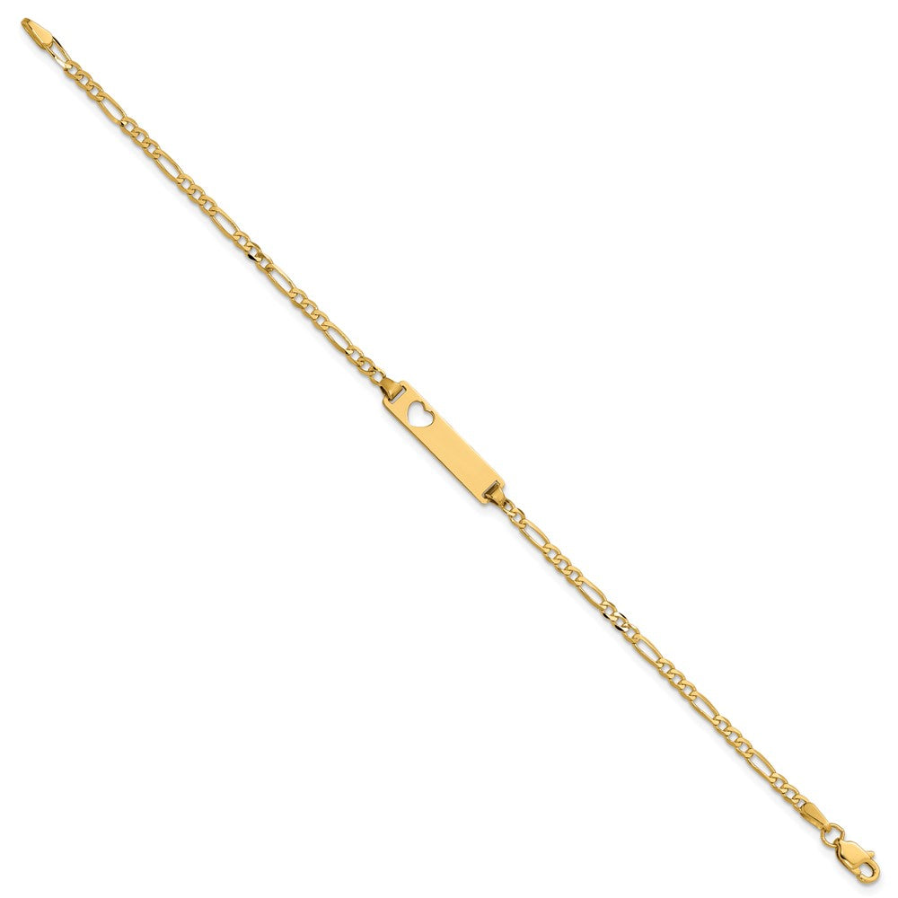 7 Inch 14K Cut-Out Heart Figaro Link Id Bracelet