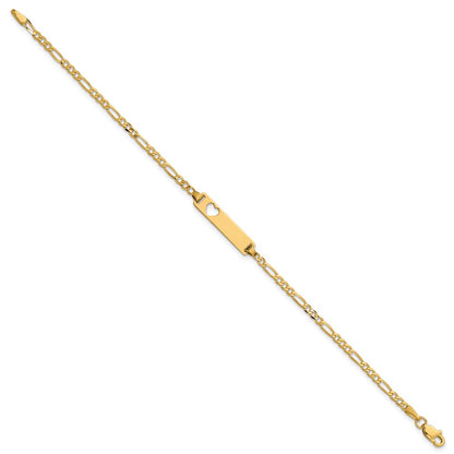 7 Inch 14K Cut-Out Heart Figaro Link Id Bracelet