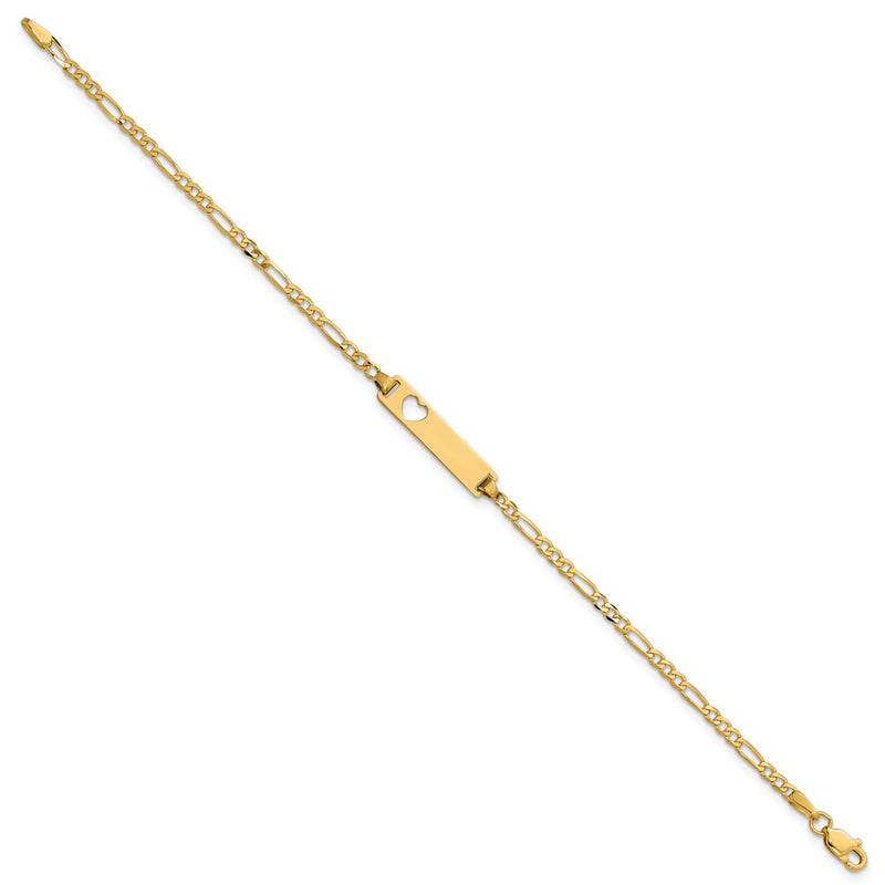 7 Inch 14K Cut-Out Heart Figaro Link Id Bracelet
