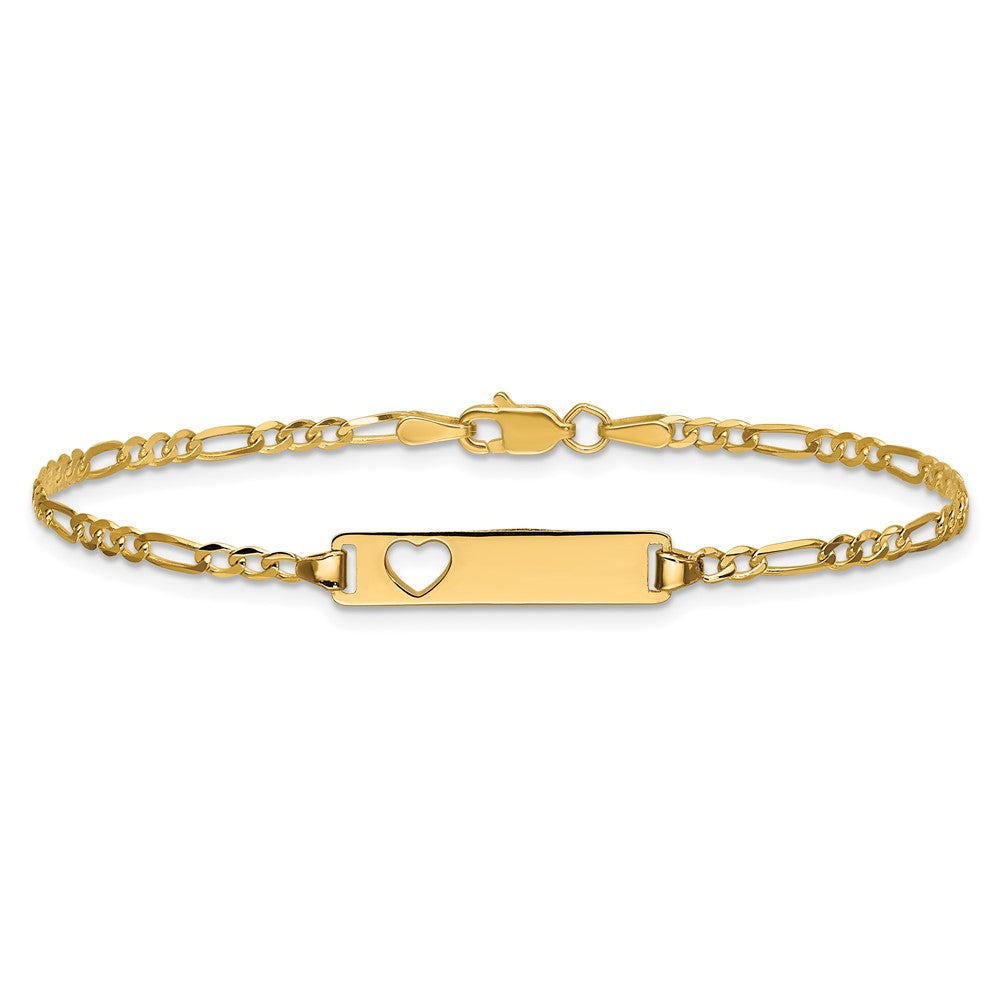 7 Inch 14K Cut-Out Heart Figaro Link Id Bracelet